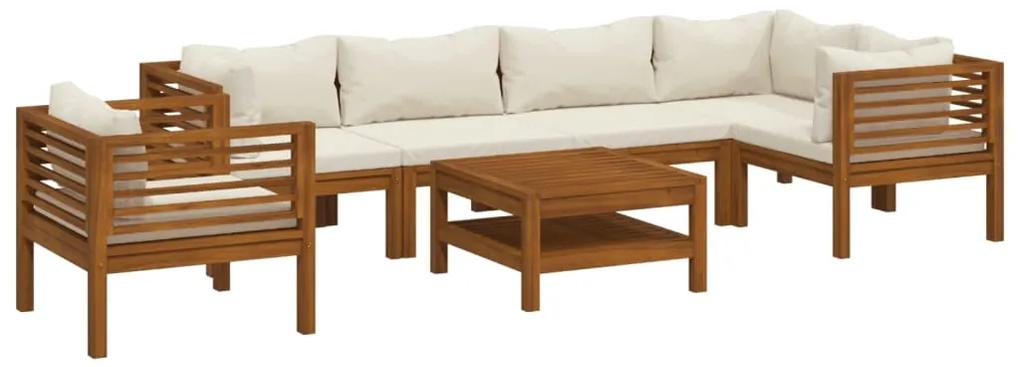 3086954 vidaXL Set mobilier grădină cu perne crem, 7 piese, lemn masiv acacia