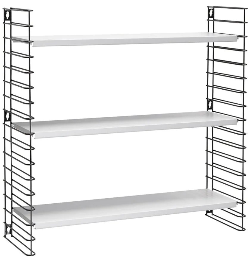 Etajeră cu 3 niveluri și rafturi albe Metaltex Libro, lățime 70 cm, negru