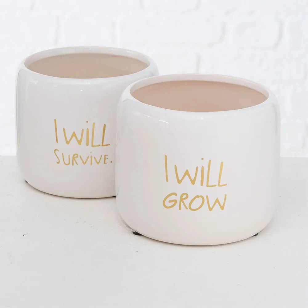 SUPORT GHIVECI, H 12 CM, CERAMICA, ALB/AURIU