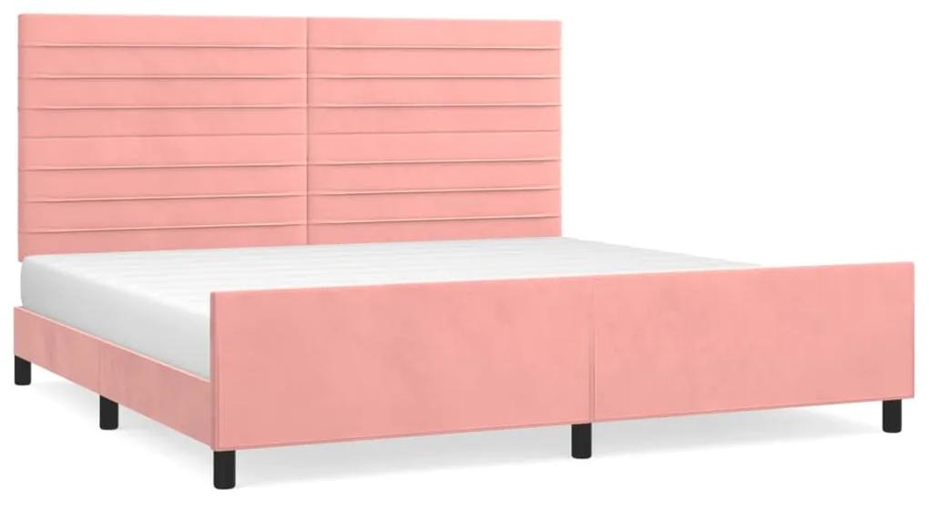 3125841 vidaXL Cadru de pat cu tăblie, roz, 200x200 cm, catifea