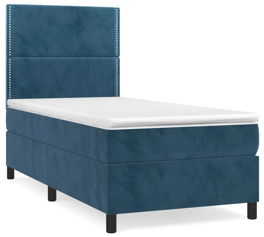 3142951 vidaXL Pat box spring cu saltea, albastru închis, 100x200 cm, catifea