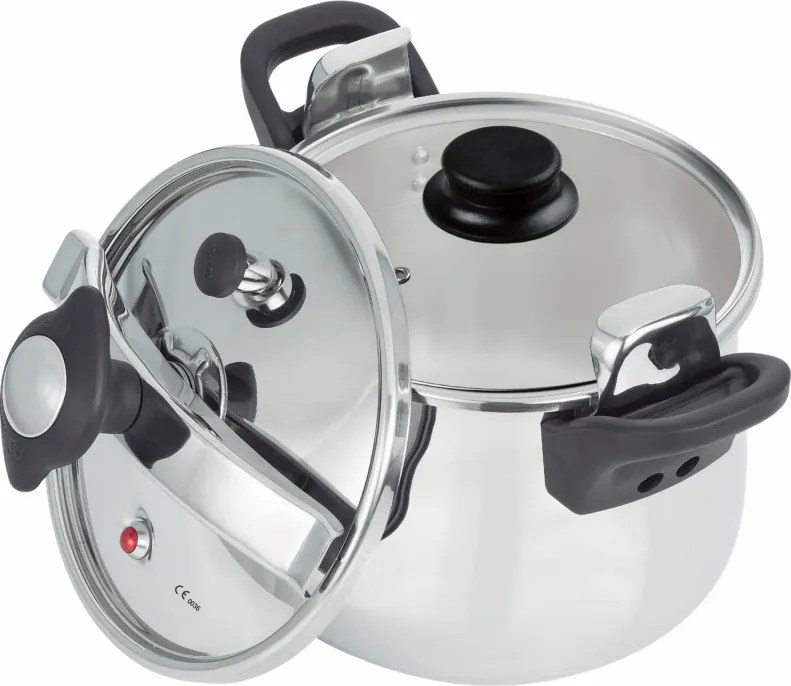 La mâna a doua: Oala sub presiune Rosberg R51311A7, 7 litri, 2 capace, Inductie, Fund cu trei straturi, Inox
