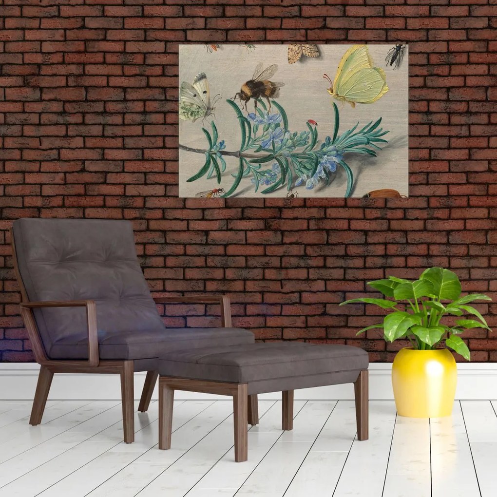 Tablou - Jan van Kessel the Elder, Insects and a Sprig of Rosemary, reproducere (90x60 cm)