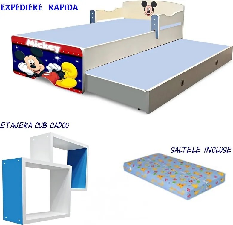 Pat copii dublu Mickey Mouse cu saltele incluse