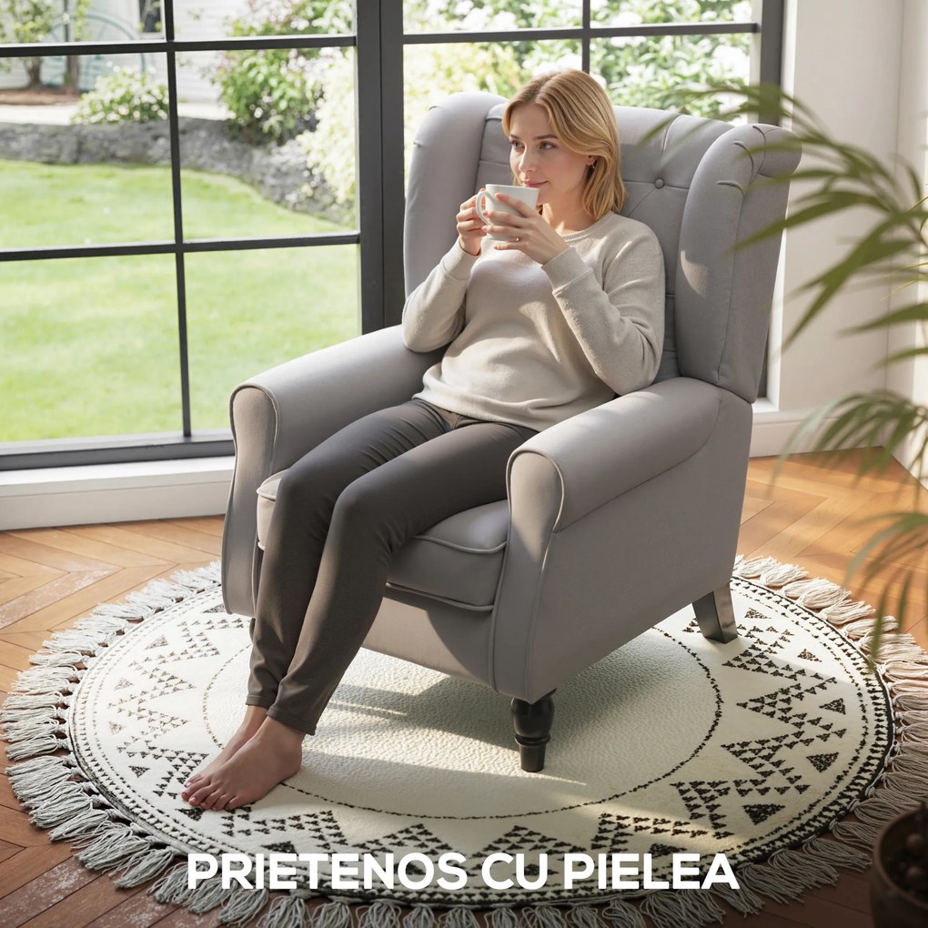 HOMCOM Fotoliu Chesterfield Gri, Confortabil, Comod și Spațiu Generos pentru Living, 74x86x102 cm | Aosom Romania