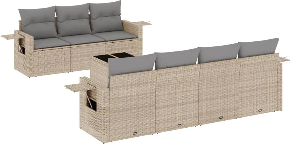 vidaXL Set canapele de grădină, 8 piese, cu perne, bej, poliratan