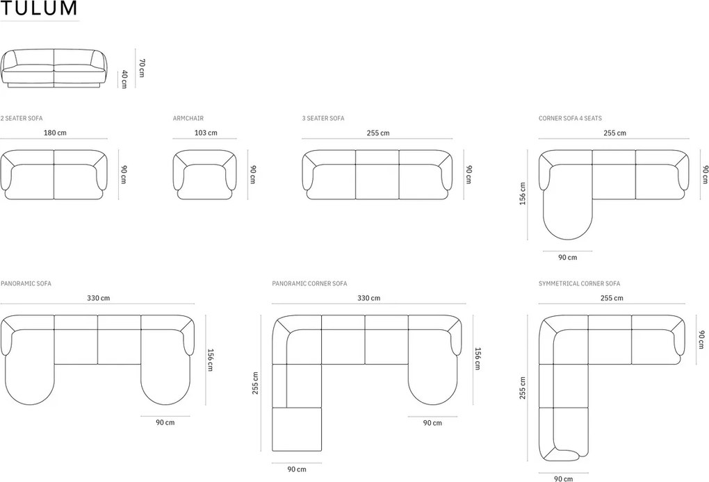 Coltar reversibil 5 locuri, Tulum, Cosmopolitan Design, 255x255x70 cm, catifea, gri