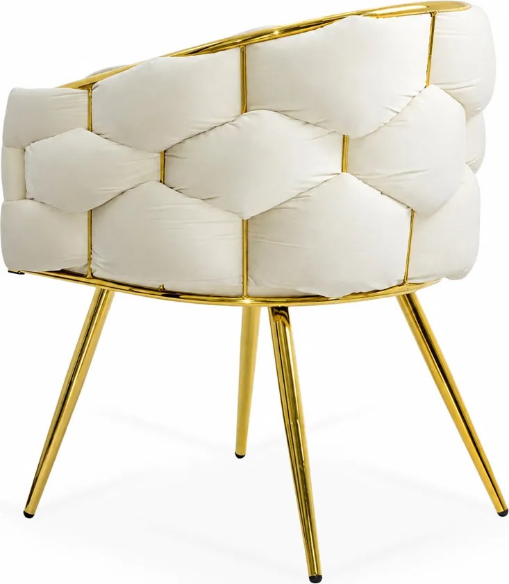 Scaun living crem din catifea cu cadru auriu BUC 251