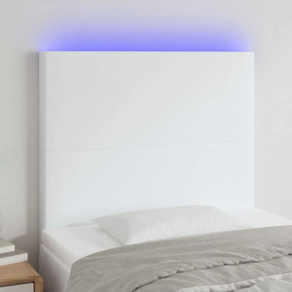 3122217 vidaXL Tăblie de pat cu LED, alb, 80x5x118/128 cm, piele ecologică