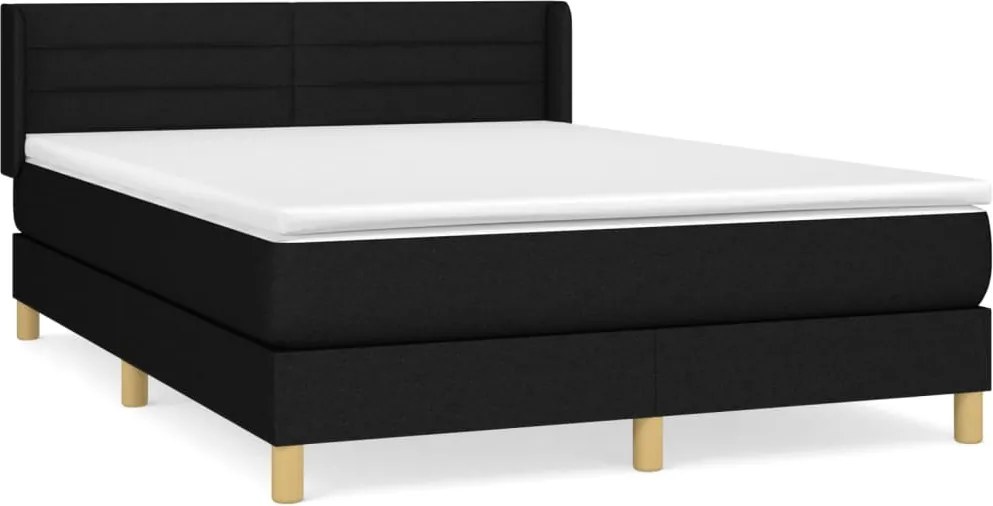 vidaXL Pat box spring cu saltea, negru, 140x200 cm, textil