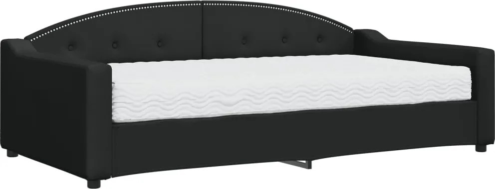 vidaXL Pat de zi cu saltea, negru, 100x200 cm, textil