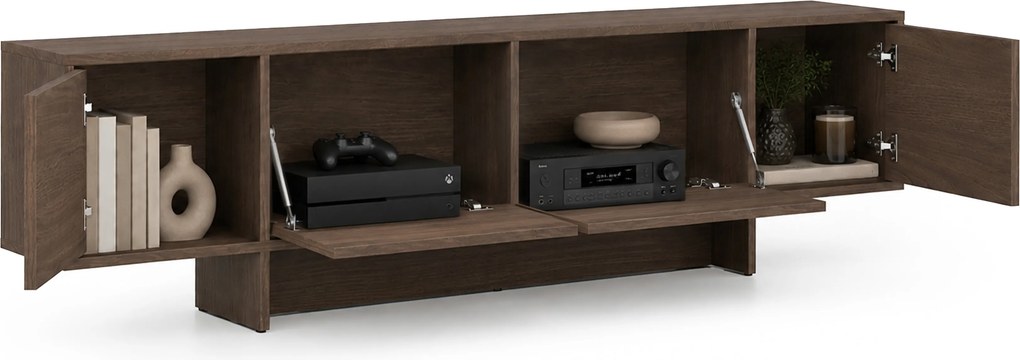 Dulap TV cu patru uși Zolia 180 cm na cokole - nuc elegant