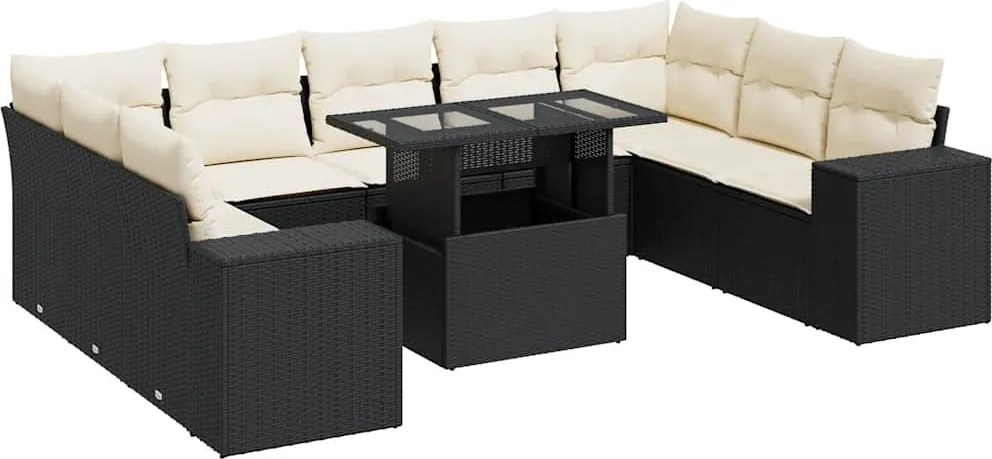vidaXL Set canapele de grădină cu perne, 10 piese, negru, poliratan