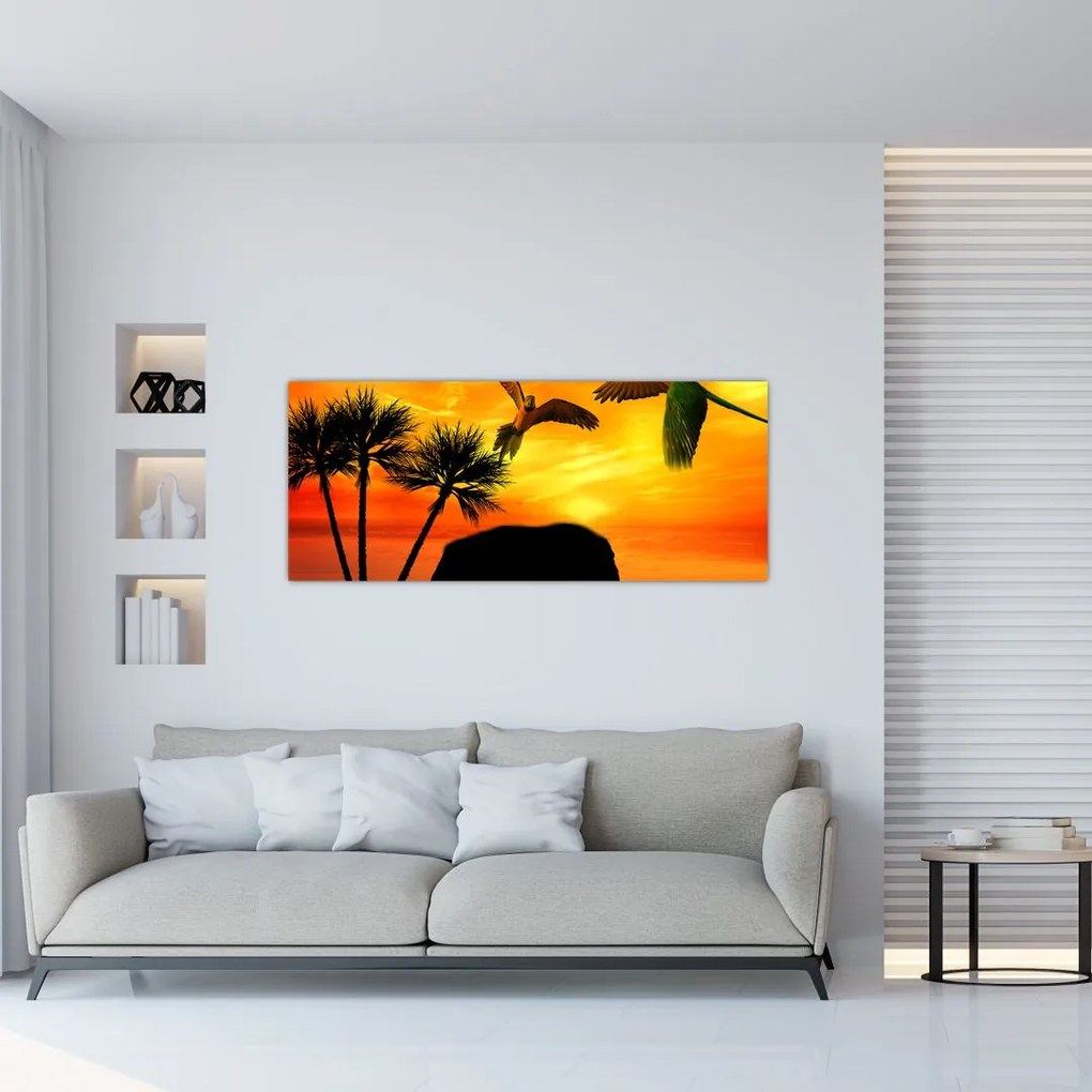 Tablou - papagaii cu elefanți (120x50 cm)