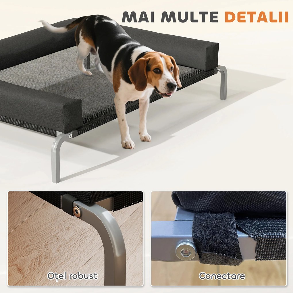 PawHut Pat Ridicat pentru Câini cu Pernă în Formă de U, Negru și Argintiu | Aosom Romania