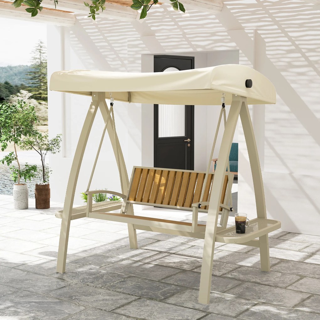 Outsunny Hollywoodschaukel 2 locuri cu acoperiș de soare reglabil, masă laterală 200 x 120 x 190cm, Bej | Aosom Romania