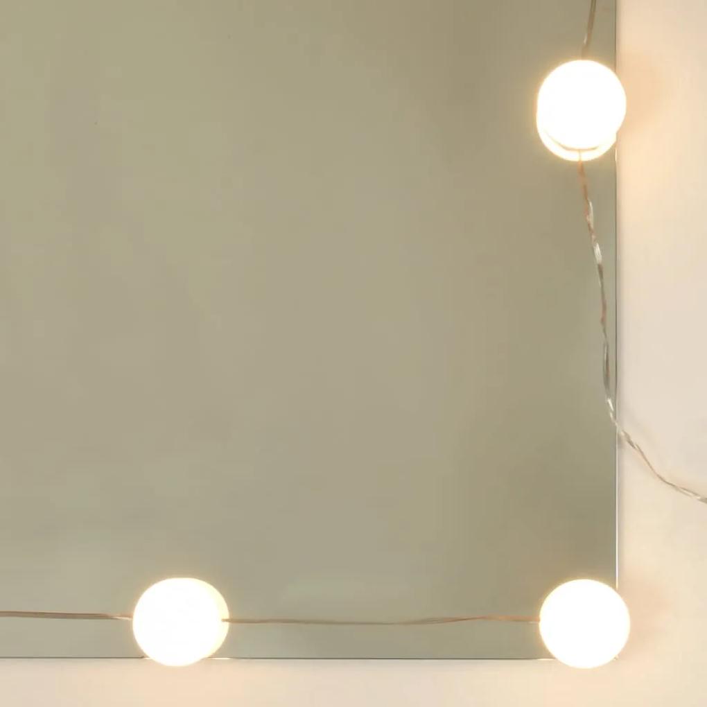 Masuta de toaleta cu LED si dulap, alb, lemn prelucrat
