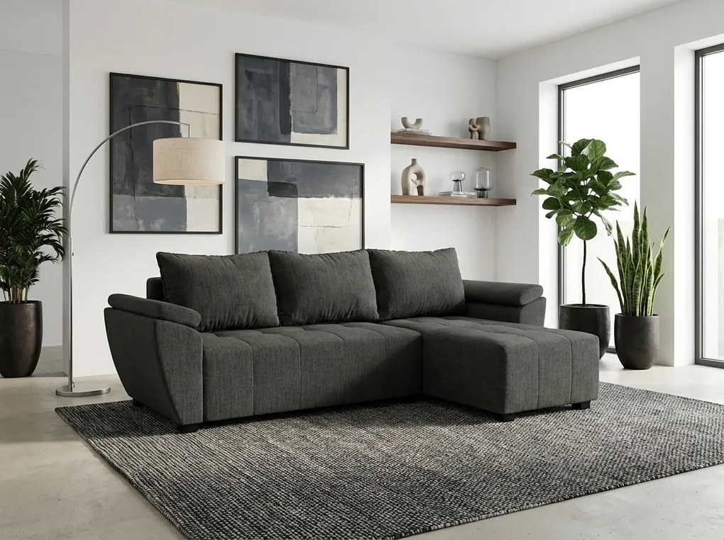 Coltar extensibil de colt LIVARO, gri inchis, reversibil, 251x140 cm