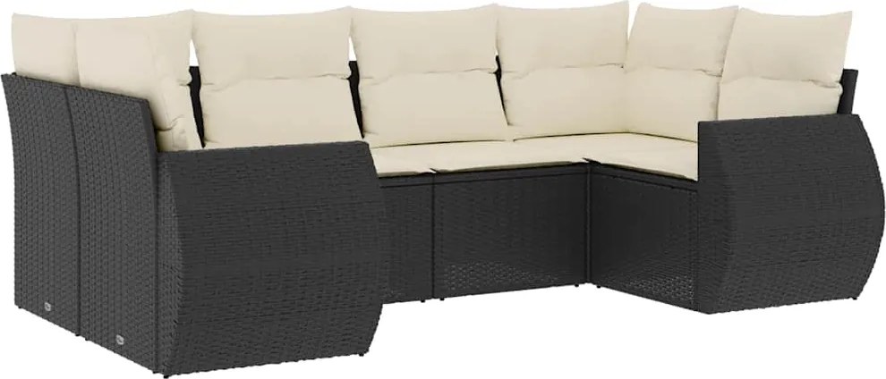 vidaXL Set mobilier de grădină cu perne, 6 piese, negru, poliratan