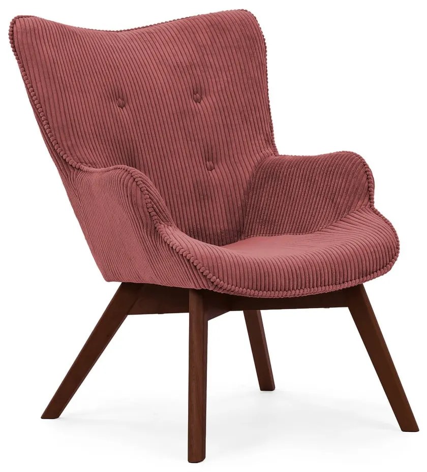 Fotoliu cu taburet roșu cu tapițerie din catifea reiată Niko – Ropez