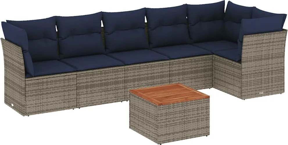 vidaXL Set canapele de grădină cu perne, 7 piese, gri, poliratan