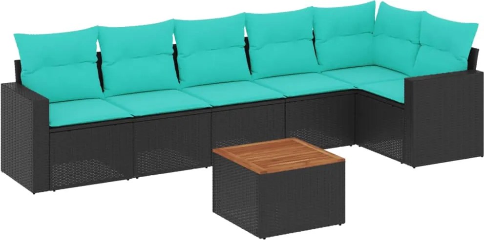 vidaXL Set canapele de grădină cu perne, 7 piese, negru, poliratan