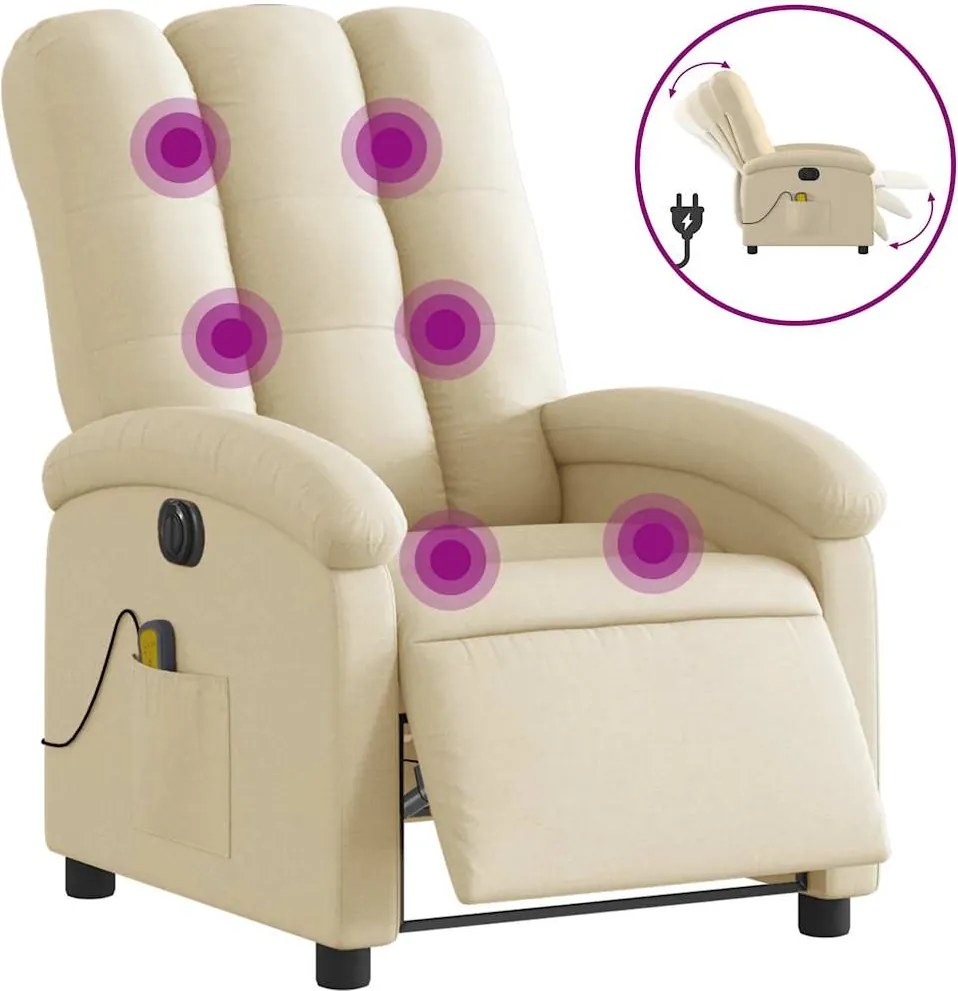 vidaXL Fotoliu electric de masaj rabatabil, crem, textil