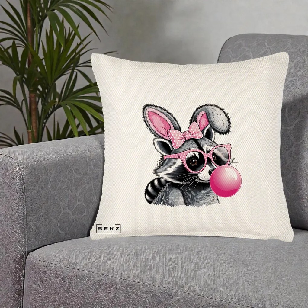 Perna Decorativa Raton cu Urechi de Iepure si Guma de Mestecat, 40x40 cm, Crem Reliefat, Husa Detasabila, Perna Inclusa, BEKZ®