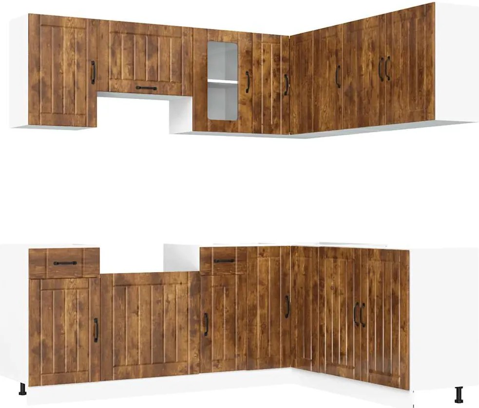 vidaXL Set dulap de bucătărie din 11 piese „Lucca” stejar afumat Lemn