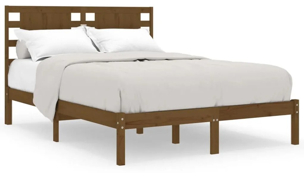 3104196 vidaXL Cadru de pat dublu, maro miere, 135x190 cm, lemn masiv