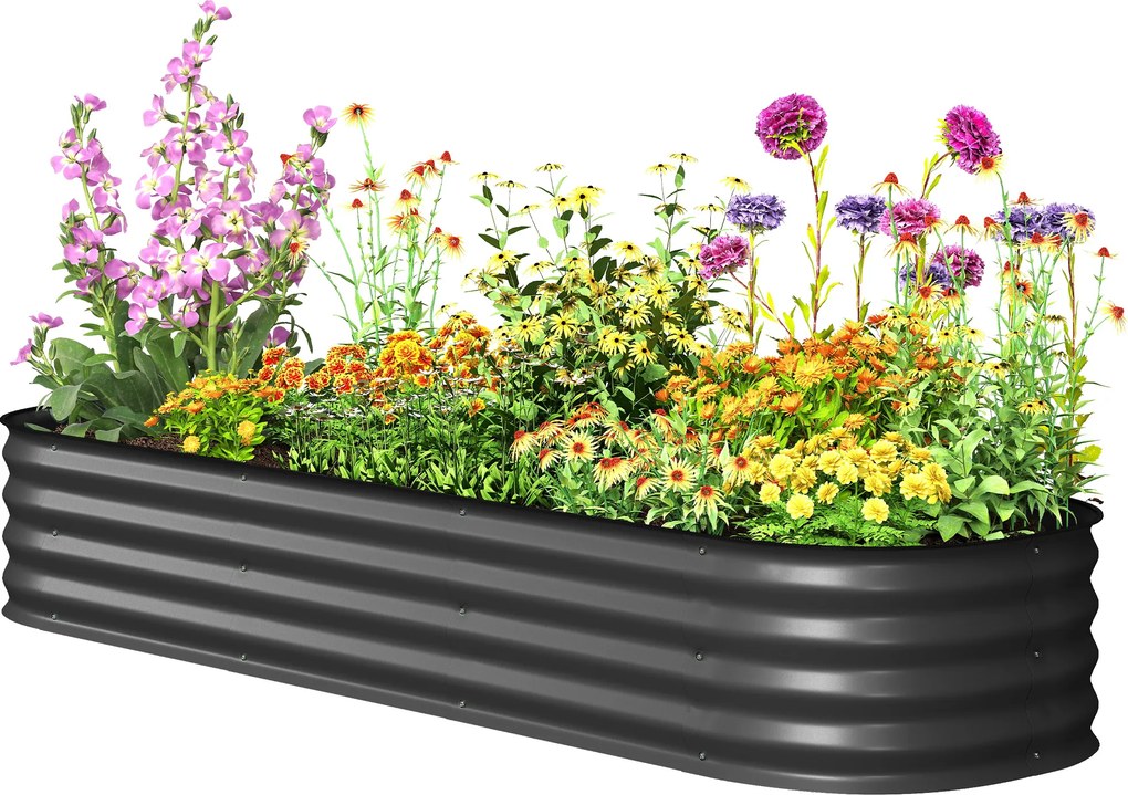 Outsunny Jardinieră înălțată pătrat, pat de grădină modular din oțel pentru legume, plante, flori, dim. 195 x 62 x 30 cm, gri | Aosom Romania