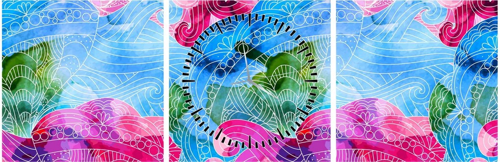 Tablou - Valuri colorate (cu ceas) (90x30 cm)