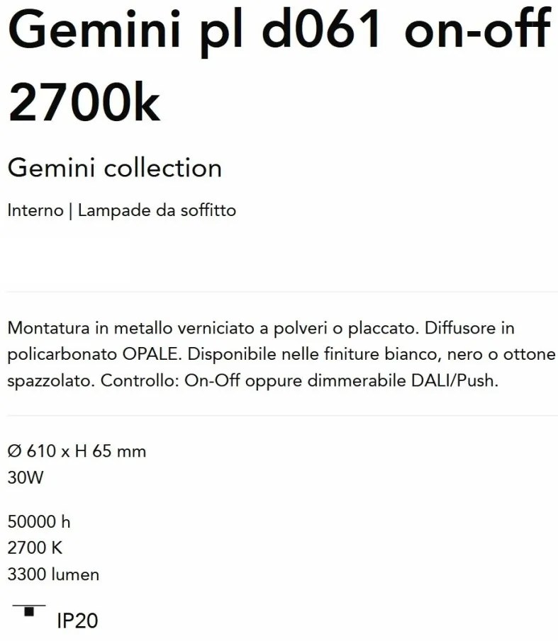 Plafoniera LED design circular Gemini pl d061 on-off 2700k alama
