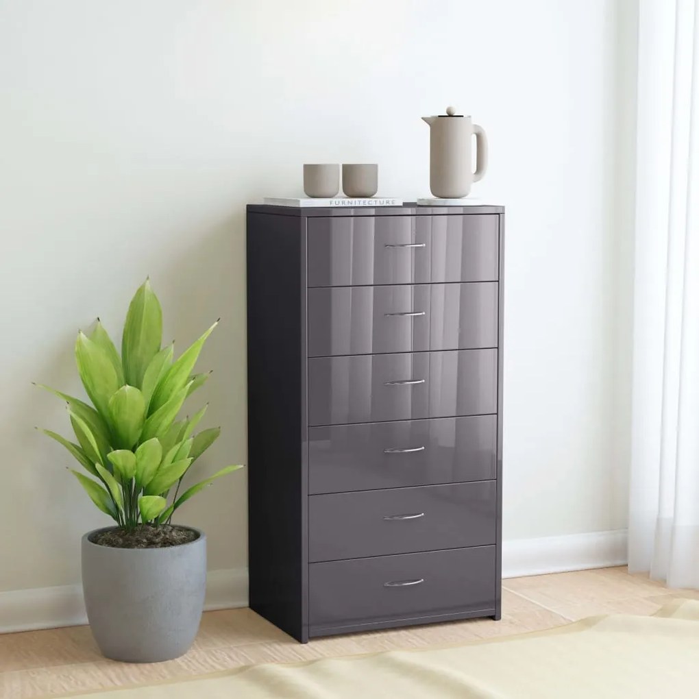 800674 vidaXL Servantă cu 6 sertare, gri extralucios, 50 x 34 x 96 cm, PAL