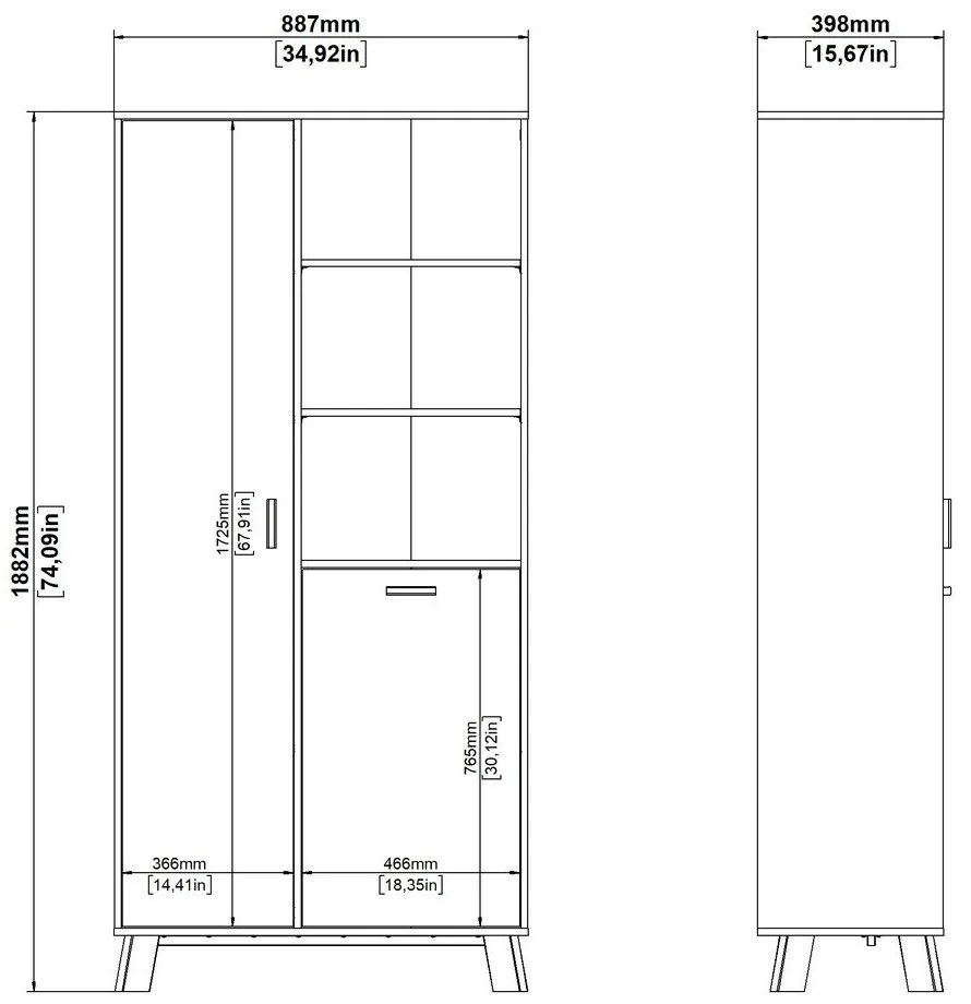 Bibliotecă albă-în culoare naturală cu aspect de lemn de stejar 89x188x40 cm Ikast – Tvilum