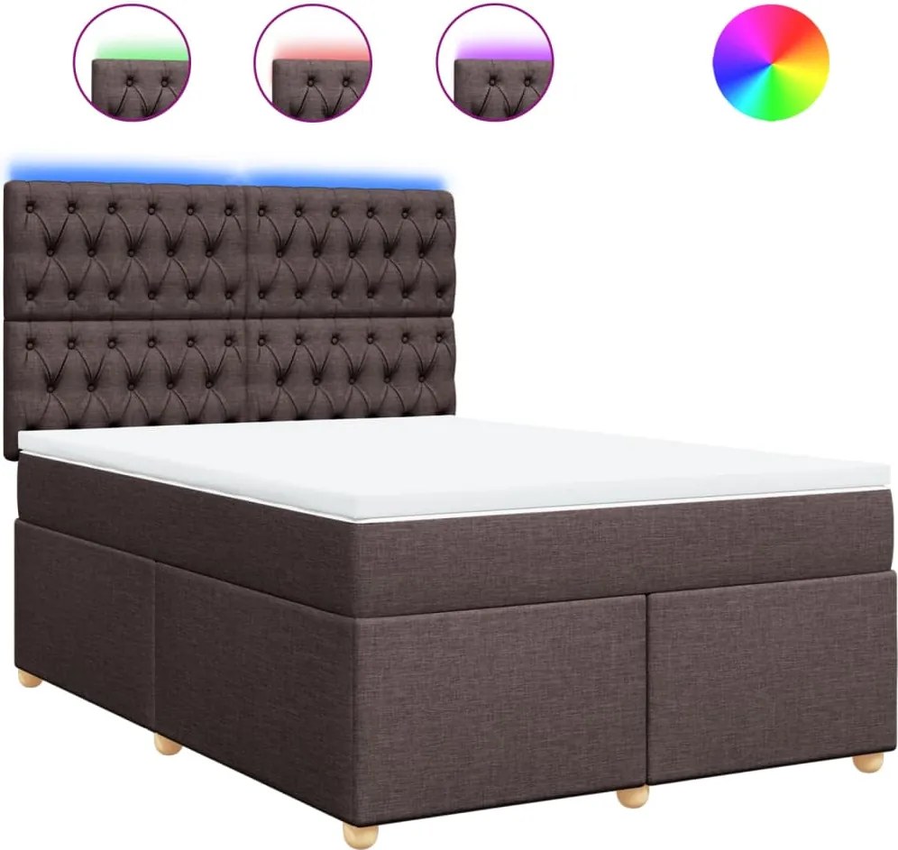 vidaXL Pat box spring cu saltea, maro închis, 140x200 cm, textil