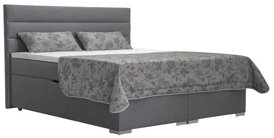 Pat tapițat NEW BOLERO 160x200 cm, cu spațiu de depozitare și saltele cu topper, gri