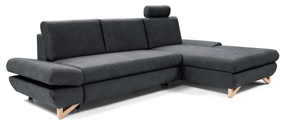 Colțar extensibil AVESTA, tapițat, în formă de L, cu spațiu de depozitare, colț pe partea dreaptă, antracit