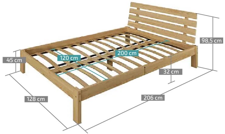 Pat inalt Paris, nuc 120 x 200 cm Saltele: Cu saltele Coco Maxi 19 cm, Somiera pat: Cu lamele drepte