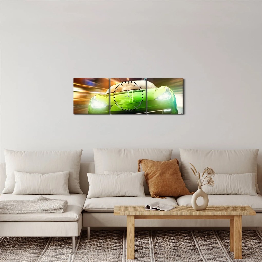 Tablou - Mașină de curse verde (cu ceas) (90x30 cm)