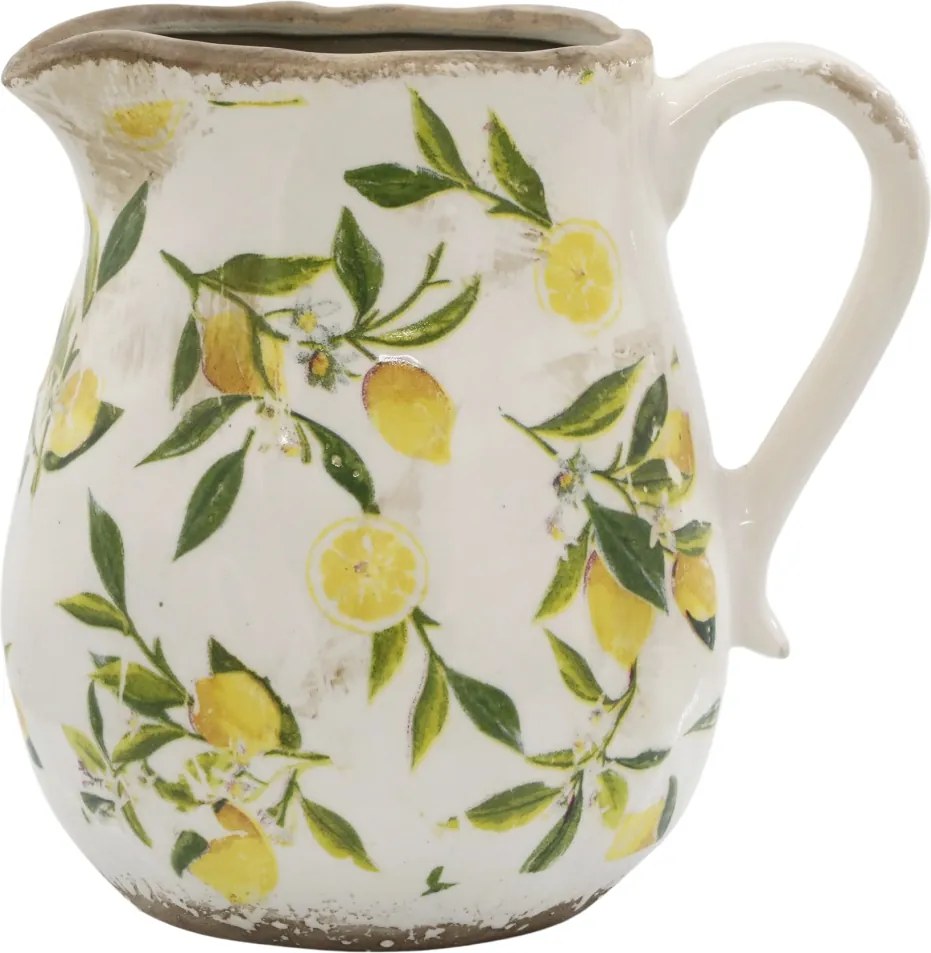 Carafă decorativă din ceramică, pictată manual, crem, H20/D16.5 cm, Limone