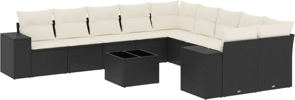 vidaXL Set canapele de grădină cu perne, 11 piese, negru, poliratan
