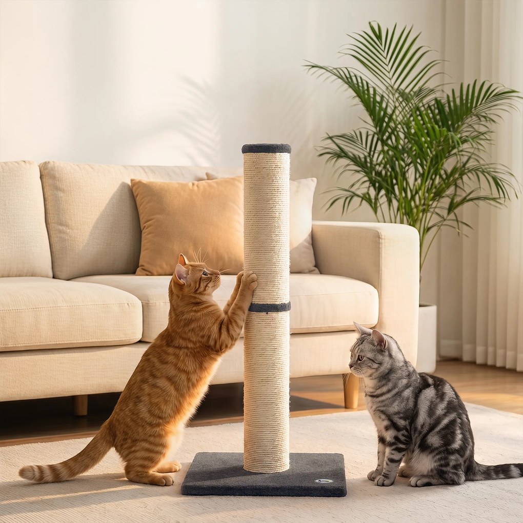 PawHut Ansamblu de Zgâriat Ușor pentru Pisici, 80 cm, cu Frânghie din Sisal, Bază din PAL și Pluș, Gri Închis | Aosom Romania