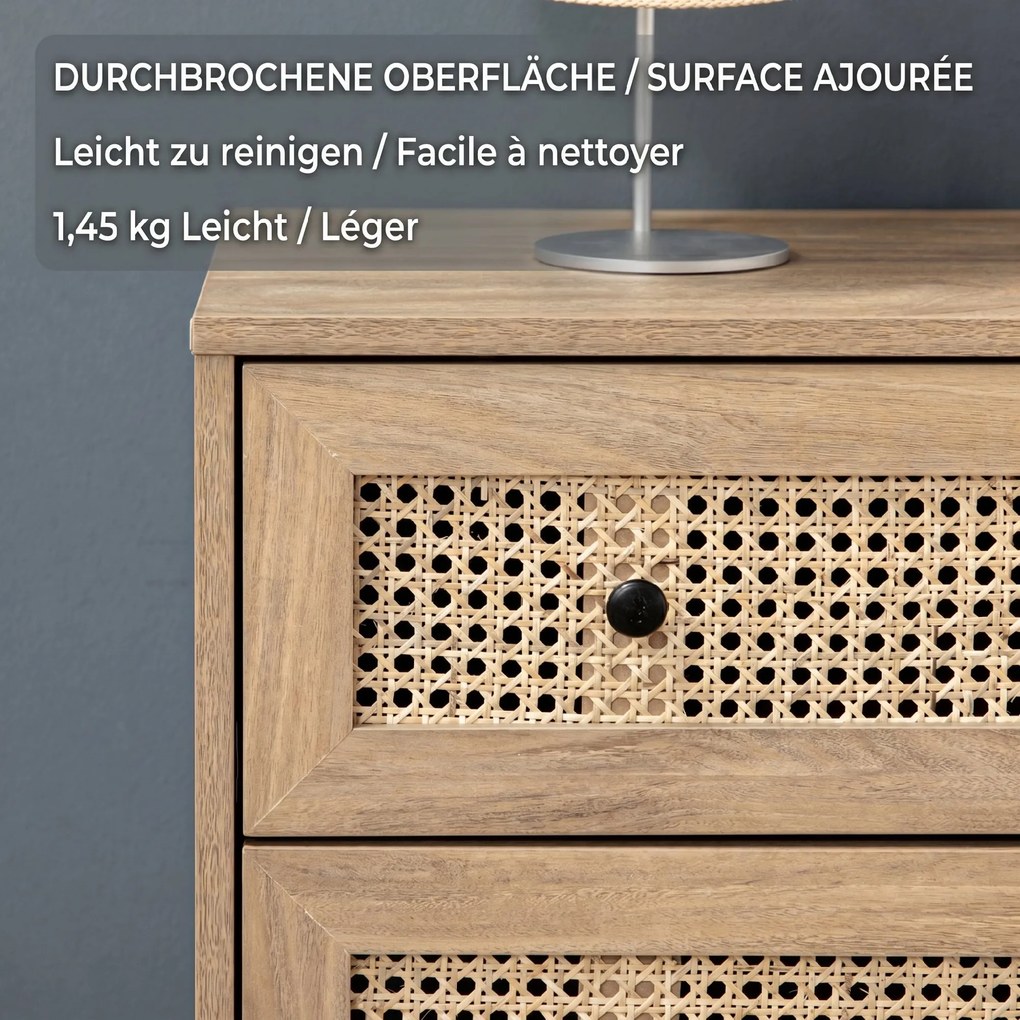 HOMCOM Comodă cu 4 Sertare Stil Boho din Ratan 80x35x95 cm Lemn Natural | Aosom Romania