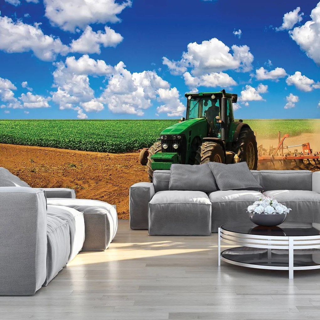 Fototapet - Tractor verde pe teren (152,5x104 cm)