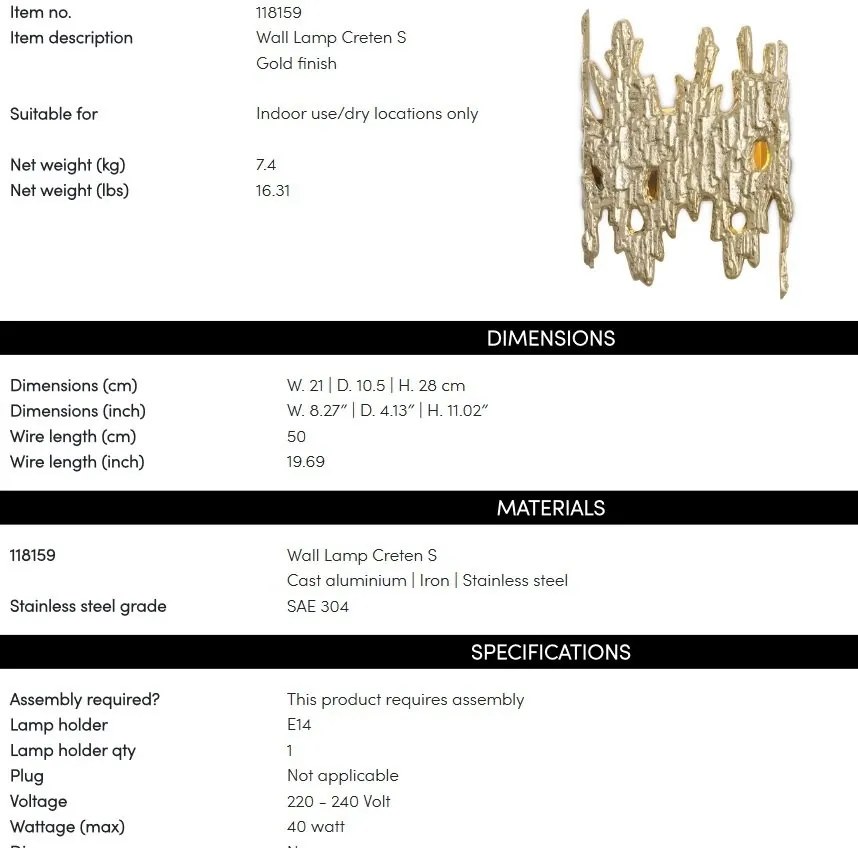 Aplica de perete LUX design decorativ Creten S