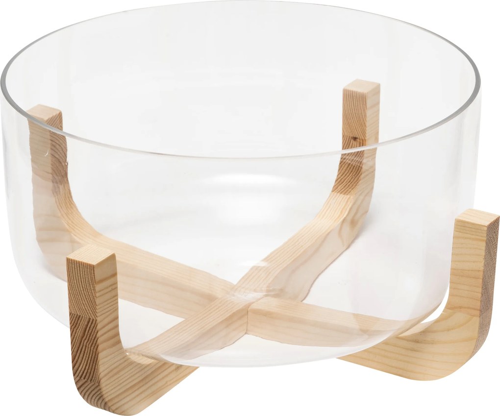 Bol pentru salată din sticlă ARHA cu bază din lemn, Ø 28 cm