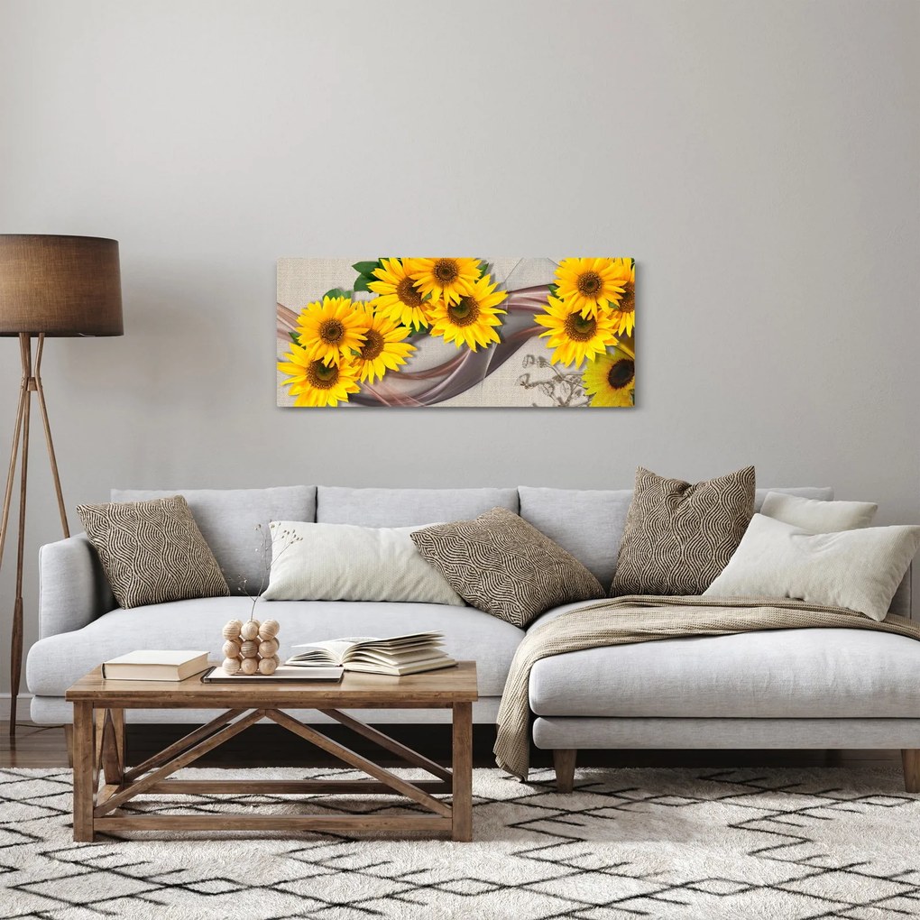 Tablou - Flori strălucitoare de floare soarelui (120x50 cm)