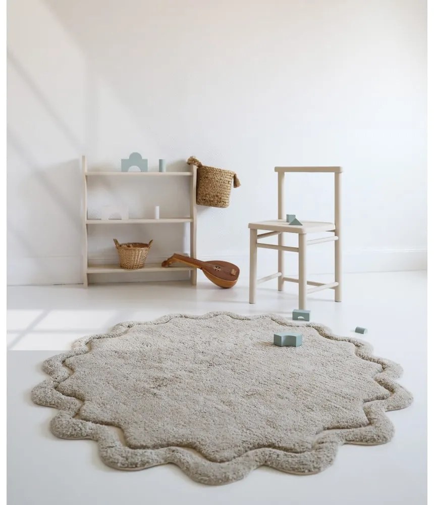 Covor bej lavabil țesut manual rotund din bumbac ø 110 cm Sweet April Lin – Nattiot