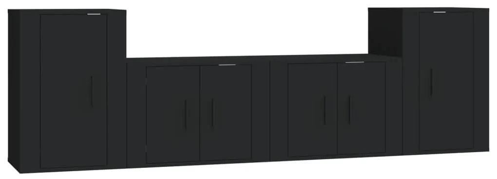 3188543 vidaXL Set dulap TV, 4 piese, negru, lemn prelucrat